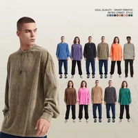 Kaus lengan panjang longgar kasual pria, desain Batik baru dengan 10 warna Jersey Musim Dingin Solid dicuci untuk musim gugur