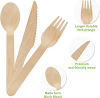 Ensemble de couverts jetables biodégradables et écologiques en bois, emballés individuellement (fourchette, cuillère, couteau, serviette)