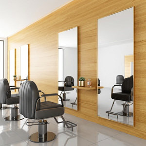 Miroir de salon LED arqué moderne avec cadre en acier inoxydable, armoire de rangement pleine longueur pour coiffeur, salon de beauté - Product Image 1