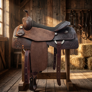 Selle de ranch western classique marron pour adulte, équipement d'équitation avec gravures florales - Product Image 2