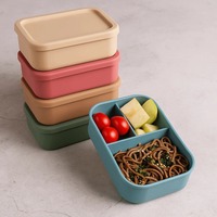 Boîte à lunch en silicone à 3 compartiments, rectangulaire, résistante à la chaleur, récipient alimentaire micro-ondable, boîte à lunch scolaire 700 ml