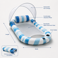 Transat gonflable pour piscine avec auvent pour adultes, flotteur aquatique en PVC recouvert de tissu avec centre et dossier en maille, logo personnalisé