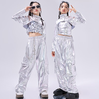 Costume de danse jazz pour filles, robe en soie/coton, paillettes argentées, vêtements tendance et accrocheurs pour enfants, tenue de performance sur la piste