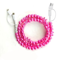 Vente directe usine : Câbles de charge pour téléphone avec nœuds décoratifs blancs et roses, 2-en-2, avec perles