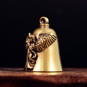 Antique <strong>Brass</strong> <strong>Bell</strong> Angel Charm Keychain - Engraved Metal Animal Ornament, Small Copper Craft Wholesale Decorative - Product Image 1