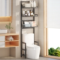 Étagère de rangement multifonctionnelle en métal noir mat à base stable, gain de place, pour accessoires de salle de bain et buanderie