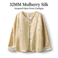 Cardigan en Soie de Mûrier 32 Momme pour Femme, Nouveau Style Chinois, Manches Longues, Jacquard, Vêtement d'Extérieur en Soie, Haut en Soie Printemps