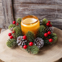 Couronne miniature de Noël rouge festif en forme de poinsettia pour bougie, idéale comme centre de table, décoration de fenêtre, de chaise ou de mur