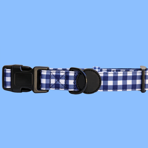 Collier pour chien réglable en vichy <span class=keywords><strong>bleu</strong></span> marine, doublé de néoprène rembourré, avec anneau en D en acier inoxydable antirouille et boucle à dégagement rapide - Product Image 2
