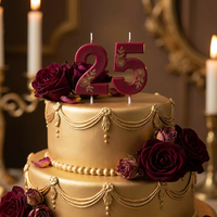 Bougies d'anniversaire et de fête élégantes en or rose et rouge bordeaux, faites à la main - Toppers floraux gravés vintage - Boutique, Nouvel An