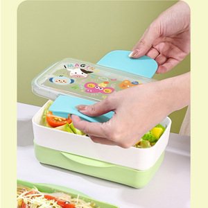 Portable Lunchbox And Water Bottle <b>Set</b> Double Layer Sealed Plastic With Fruit Compartments <b>Microwaveable</b> For Kids Picnic - Product Image 4