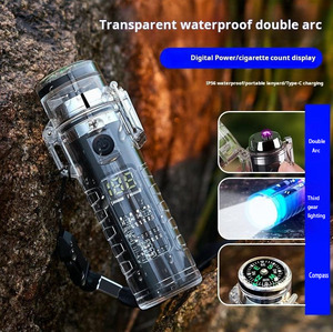 Ветрозащитная двухдуговая зажигалка с USB-фонариком, водонепроницаемая, для выживания на природе, кемпинга, с компасом для экстренных случаев - Product Image 3