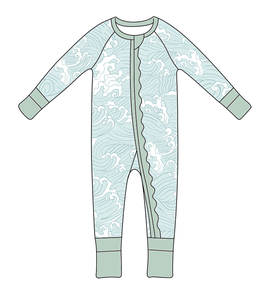 Mamelucos Qingli OEM de fábrica personalizada para bebé, Pelele para bebé de punto con estampado de ondas y volantes, Camisetas De Beb sin tarifa - Product Image 5