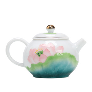 Théière en porcelaine blanche de Dehua peinte à la main avec filtre, forme ronde, pour service à thé Kung Fu - Product Image 5