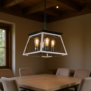 Lustre suspendu carré blanc en fer forgé à 4 lumières pour salle à manger, douille E26, commande par interrupteur - Product Image 2