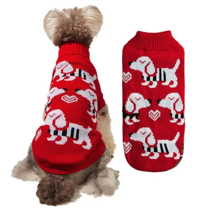 เสื้อกันหนาวสำหรับสุนัขคริสต์มาสเสื้อผ้าถักสำหรับแมว