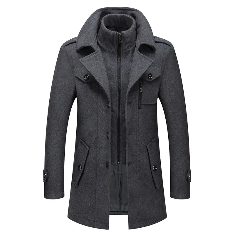 Autumn and Winter New Men's Double Collar Woolen Warm men's coat long winter Windproof Jacket plus size men's coats