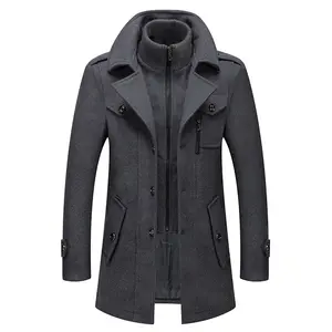 Manteau long en laine à Double col pour homme, veste coupe-vent, grande taille, automne et hiver