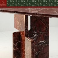 Table rectangulaire de luxe GOLDKING pour cuisine et salle à manger en marbre rouge Rosso Levanto avec pieds géométriques, fabrication OEM ODM directe d'usine