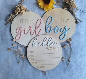 DAMAI - Placas Circulares de Madera Desechables para Niños, Decoración para Fiestas de Revelación de Género, Letreros Decorativos - Product Image 1