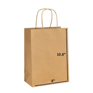 Sac en papier personnalisé avec poignée 8*4.5*10.8 pouces Sacs en papier kraft brun avec logo Sacs cadeaux pour les entreprises