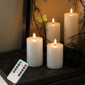 Bougie pilier en paraffine blanche sans fumée pour la décoration de la maison, LED à télécommande, faite à la main, sans flamme, pour mariage, Noël - Product Image 3
