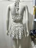 GX1038 Fashion 2026 Pakaian Wanita Musim Panas Vendor Street Wear Atasan Halter V-Neck Motif Polkadot dan Rok Mini Set 2 Potong