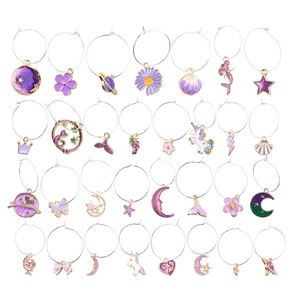 Wedding Wine Glass Charms Round Metal Mermaid Unicorn Design Party Table Decorations - Product Image 2