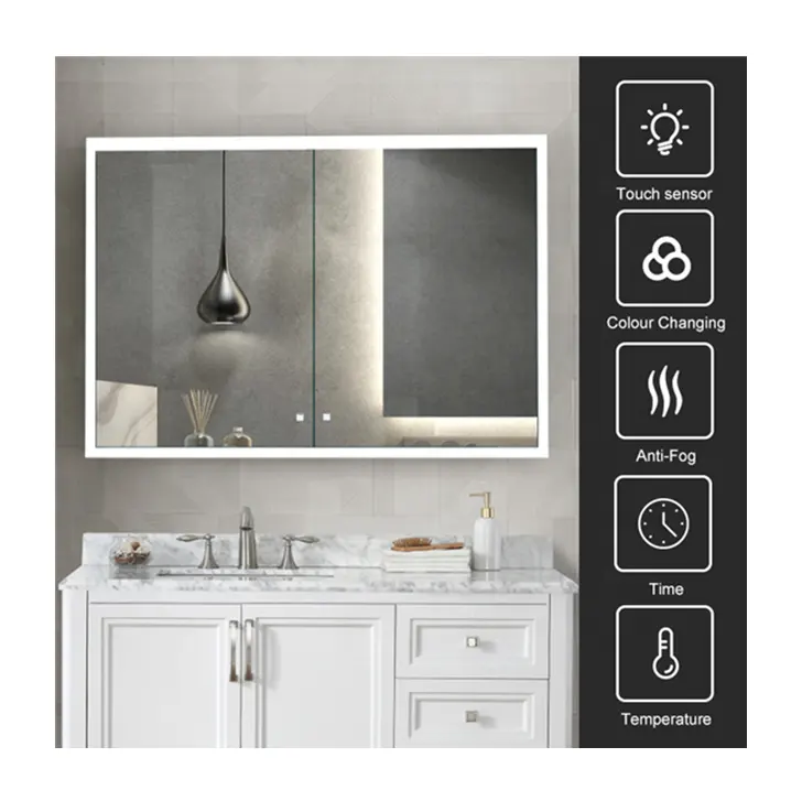 MCB03 сенсорный экран с подсветкой для ванной комнаты ЗЕРКАЛА шкафы изготовленные на заказ акриловые браслеты с подвесками на стене Анти-туман туалетный столик светодиодная зеркальная поверхность шкафчик для ванной комнаты