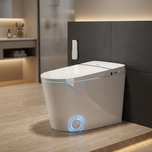 WC intelligent monobloc allongé avec couvercle à ouverture/fermeture automatique, chasse d'eau silencieuse et bidet à capteur de pied mains-libres, intégré - Product Image 3