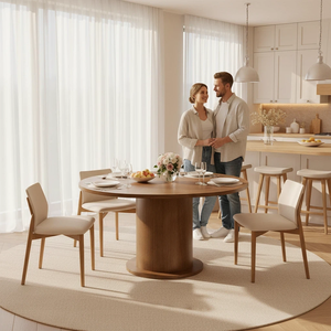 Table de salle à manger ronde de 59 pouces pour 6 personnes, meubles de salle à manger, table de restaurant, table de <span class=keywords><strong>cuisine</strong></span> avec base en bois pour <span class=keywords><strong>cuisine</strong></span>, salon - Product Image 2
