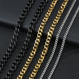 2026 Hip Hop Jewelry Stainless Steel Curb Cuban Link Chain Necklace for Men Women Gold Black <b>Silver</b> Punk Chunky <b>Choker</b> - Product Image 1