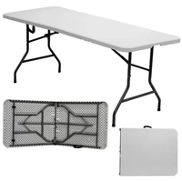 Table pliante en plastique de conception moderne, mobilier d'extérieur, 6 pieds, rectangulaire, blanche, plateau de table en HDPE écologique pour une utilisation en extérieur