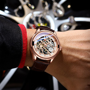 Binbond Automatic Mechanical Watch Rose Gold Skeleton Men's Watch 30M Waterproof Genuine Leather Strap - Product Image 2