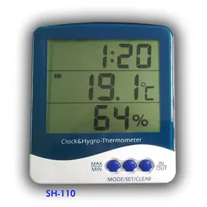 Big LCD Display High Accuracy Indoor-outdoor Digital Thermometer And Hygrometer With Clock