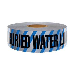 Ruban de signalisation pour conduite d'eau enterrée, 2 pouces de large, rayures bleues et blanches, en polyéthylène, marquage de risque - Product Image 1
