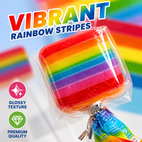 Sucette carrée arc-en-ciel en couches, bonbon dur aux fruits, OEM, marque privée, logo personnalisé, couleurs vives, cadeau de fête d'anniversaire pour enfants, sucré