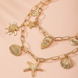 Multi-capa océano estilo chapado en oro de aleación de tortuga estrella de mar Conce de personalidad bohemio grueso collar de cadena - Product Image 5