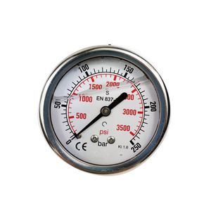 High <strong>Pressure</strong> 250bar Turbo <strong>Pressure</strong> <strong>Gauge</strong> Diameter 63mm Stainless Steel Oil <strong>Filled</strong> <strong>Pressure</strong> <strong>Gauges</strong> Base Copper 1/4'Thread - Product Image 1
