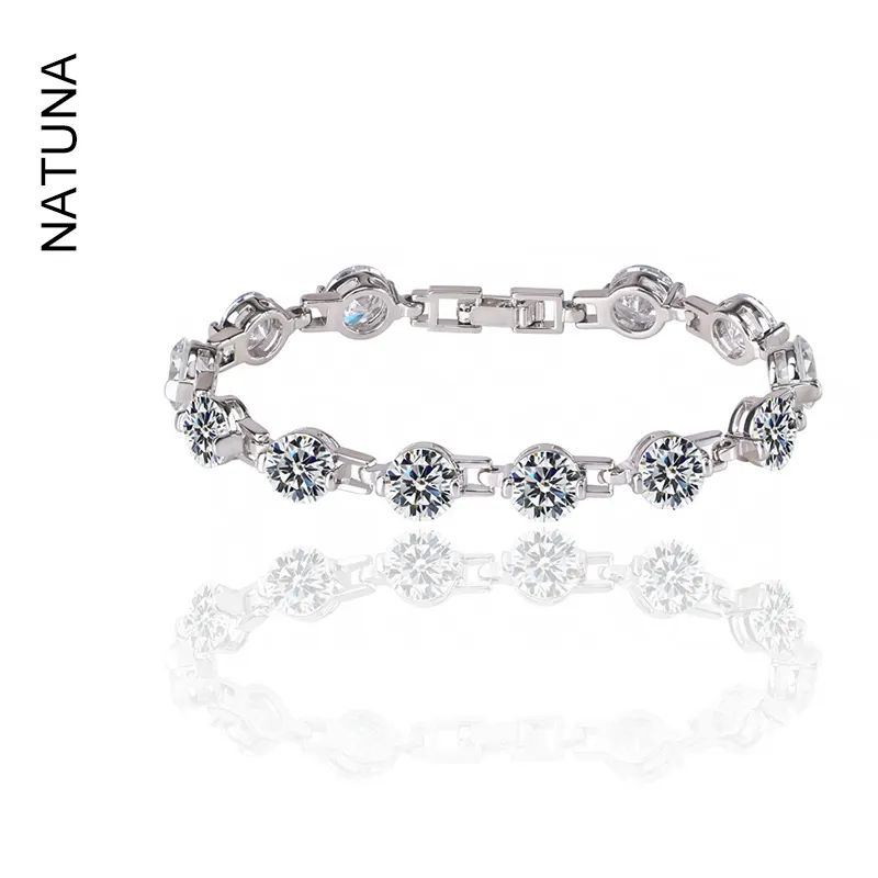Natuna joyería personalizada pulsera de lujo Chapado en latón con pulsera de tenis de plata esterlina pulsera de circón ajustable para mujer
