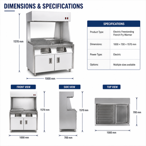 Estación de Calentamiento de Papas Fritas Comercial Independiente, Calentador Eléctrico de Alimentos de Acero Inoxidable con Lámpara de Calor y Gabinete con Rejilla para Cantina - Product Image 3
