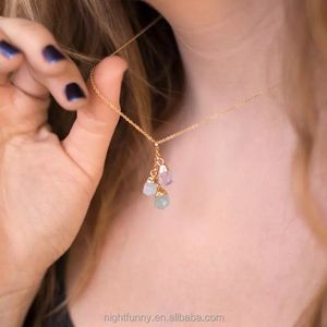 Collar personalizado de piedras preciosas, joyería de cristal de cuarzo crudo, colgante del <span class=keywords><strong>zodiaco</strong></span> de piedra Natural bohemio - Product Image 5