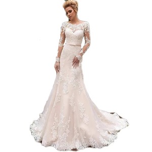 White Mermaid Lace Wedding Dress O-Neck Backless Long Sleeve Natural Waistline 2026 European American Style - Product Image 5