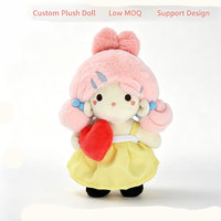 Poupée en peluche personnalisée mignonne rose avec robe jaune en forme de cœur, jouet en coton doux OEM ODM pour enfants et amoureux