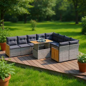 Grey Garden <b>Sofa</b> Set Rattan With Storage Outdoor Furniture Contemporary Style Teak <b>Wood</b> <b>Frame</b> 6 Seater - Product Image 2