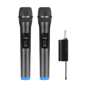 2024 New Arrival E2 Black Color VHF <strong>Wireless</strong> Dual <strong>Dynamic</strong> <strong>Microphone</strong> with AA Batteries - Product Image 1