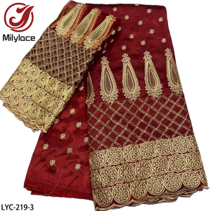 New Coming Wholesale Gold Embroidery Indian <strong>George</strong> <strong>Wrappers</strong> <strong>African</strong> Nigeria <strong>George</strong> Lace Fabric With Scarf - Product Image 2