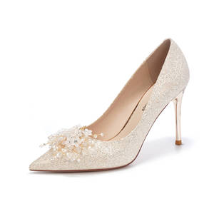9888S-128 Escarpins à talon aiguille scintillants à bout pointu avec décoration florale, talon super haut de 8 cm, chaussures de mariée - Product Image 5