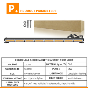96W araba Led çakarlı lamba Bar 2 taraf COB LED yanıp sönen uyarı işık çubukları çatı Grille acil aydınlatma aksesuarları 33" - Product Image 2