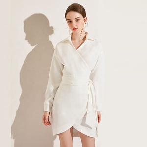 Las mujeres ropa Casual con cuello en V cinturón abrigos <span class=keywords><strong>vestido</strong></span> de camisa de manga larga <span class=keywords><strong>Oficina</strong></span> vestidos para damas - Product Image 1